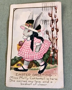 Osterhase Hase antike anthropomorphe Postkarte 1923 Boston rosa Kleid - Bild 1 von 4