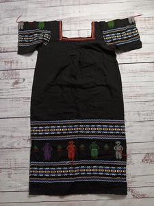 Guatemalan Huipil Dress Women’s Medium Black Hand Embroidered Folk Art Textile  - Picture 1 of 8