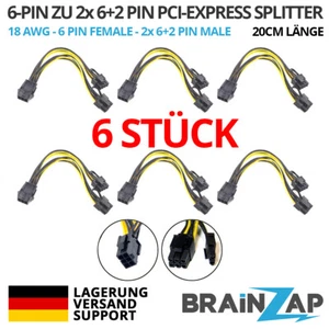 6x 6-PIN PCI-Express PCIe 2x 6+2 PIN / 8 PIN PCI-E Splitter Adapter Kabel Mining - Bild 1 von 2