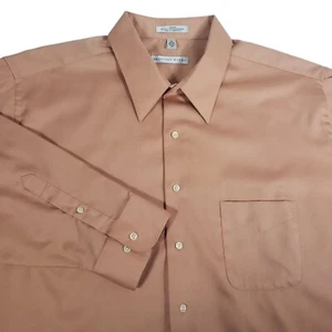 Geoffrey Beene Dress Shirt Big Mens 19 34-35 Long Sleeve Button Up Peach Sateen - Picture 1 of 9