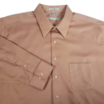 Camisa de vestir Geoffrey Beene grande para hombre 19 34-35 manga larga abotonada melocotón satén Foto 1 de 4