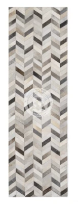 Cowhide Patchwork Rug Runner Chevron Greyish - Size 2.5x8' ft - Image 1 of 4