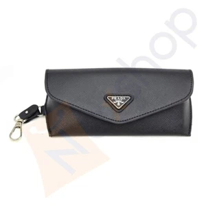 Prada Saffiano Black Eyeglasses Sunglasses Soft Leather Case with Cleaning Cloth - Picture 1 of 3