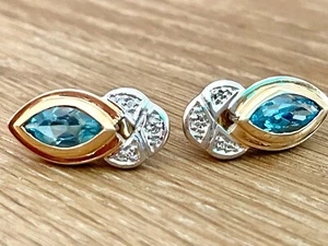OHRSTECKER mit 3,36ct. DIAMANTEN & TOPASEN 585 /14KARAT GOLD OHRRINGE - Bild 1 von 9