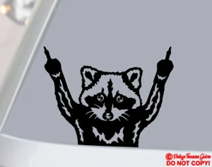 RACCOON MIDDLE FINGERS -VINYL DECAL CAR REAR BACK WINDOW BUMPER STICKER FLIP OFF - Picture 1 of 2