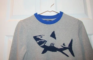NWOT New GAP KIDS Boys Sweater Sz Large Gray Shark Theme Crew Neck Cotton Blend - Picture 1 of 3