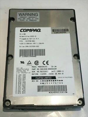 FUJITSU MAB3091SC  9.1GB SCSI 3 HARD DRIVE CAO1606-B56900CM  313706-B21   aa5gb4 - Image 1 of 2