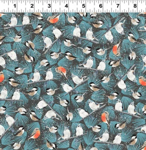 Last 1 Yard $8 WINTER WOODLAND Birds Gray Quilt Fabric Clothworks #2729-16 - Picture 1 of 1