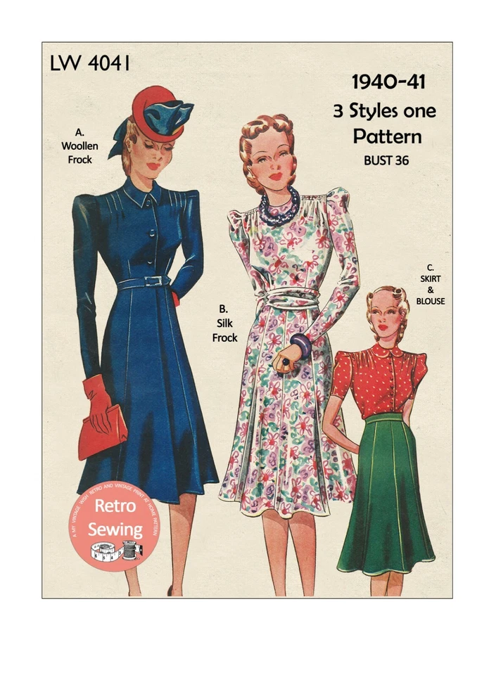 1940's Wartime Tea Frock, Skirt and Blouse Sewing Pattern - Image 1 of 1