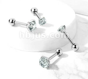 PAIR 16G 1/4" Prong Set CZ Steel Tragus Stud Earring Helix Ear Cartilage Ring - Picture 1 of 4