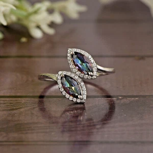 Marquise Cut Mystic Quartz Gemstone 925 Sterling silver Bypass ring All sizes - Picture 1 of 8
