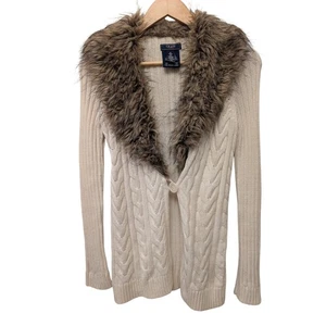 Cárdigan Chaps Crudo Imitación Piel Cuello Cable Tejido Dinero Antiguo Preppy Y2K Lux Clásico - Imagen 1 de 5