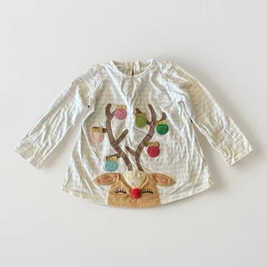 Mud Pie Girls Reindeer Tunic Size 2-3 Years 100% Cotton Striped Applique Top - Picture 1 of 8