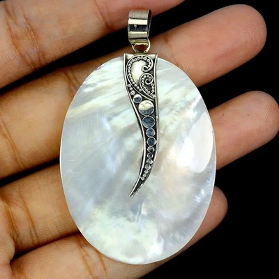 925 Sterling Silver Pendant Oval Mop 46x34mm Natural Gemstone Jewelry - Image 1 of 4