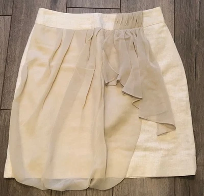 Saia Baraschi Linho Tamanho 4 Metálica Brilhante Ouro Bronzeado Semit Transparente Drapeado Acento - Imagem 1 de 4