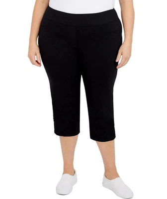 Hearts of Palm Womens Plus Pull On Stretch Capri Pants Black Size 18W - Image 1 of 4