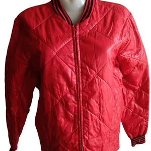 Chaqueta acolchada roja Fritzi de franela bomber mediana años 70 vintage acolchada para mujer - Imagen 1 de 5