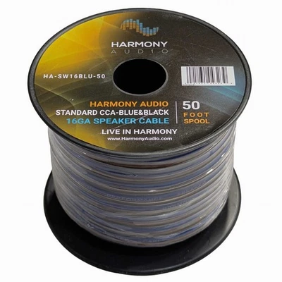 Harmony Audio 16 Gauge CCA Car Home Stereo Matte Blue Speaker Wire Cable 50 Feet - Image 1 of 3