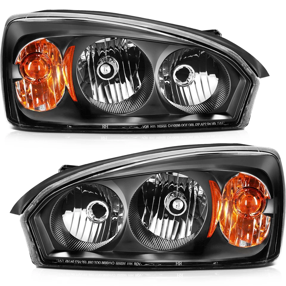 Headlights Assembly Black Pair Fits 04-08 Chevy Malibu Headlamps Replacement - Image 1 of 4