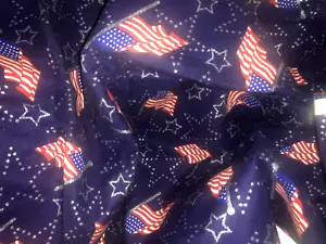 Vtg 44WX22L FABRIC TRADITIONS Navy Blue Red PATRIOTIC FLAG Glitter STARS Quilt - Picture 1 of 5