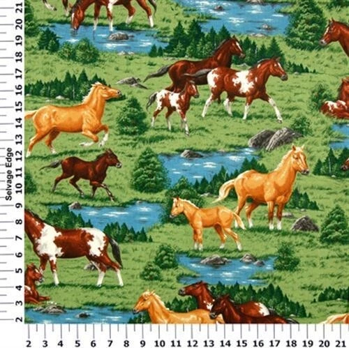 Last Half yard Wild About Horses Water Field Scenic Cotton Fabric 1/2 Yard - Image 1 of 1