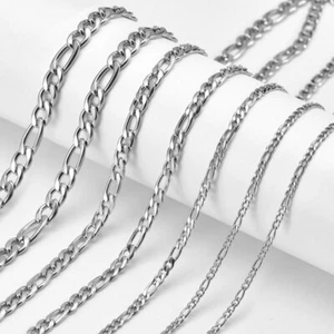 Collana uomo donna catena argento 3-8 mm acciaio inox maglia cubana ciondolo cordino - Foto 1 di 4