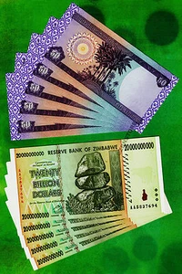 5 x 20 Billion Dollars Zimbabwe + 5 x 50 Dinars Iraq Banknotes Uncirculated COA - Picture 1 of 3