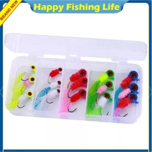 15PCS Box Jig Head Fishing Feather Hooks Lead Jigs Crappie Pike Bass Lures Bait - Picture 1 of 11