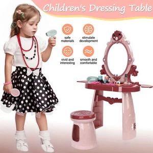 Toddler Vanity Makeup Table Toy with Mirror & Chair Kids Vanity Set with Light - Picture 1 of 13