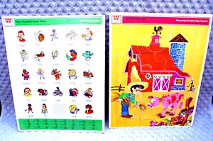 Set puzzle vassoio cornice Whitman vintage verbi parole mucca fattoria prescolare educativo - Foto 1 di 9