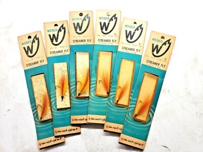 6 Vintage 1965 Weber Mickey Finn Streamer Fly (3 size 6 & 3 size 10) NOS  - Image 1 of 4