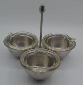 MCM Glasbake Stainless Steel Three Compartment with Glass Inserts Condiment Set - Picture 1 of 12
