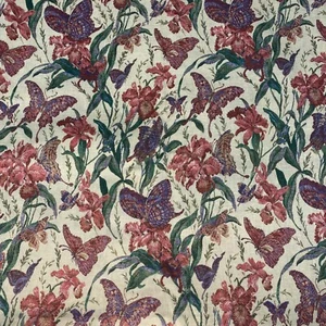 Vintage Schmetterling Blumenmuster Cranston Druck funktioniert Siebdruck Stoff leicht gewebt 1 yd - Bild 1 von 9