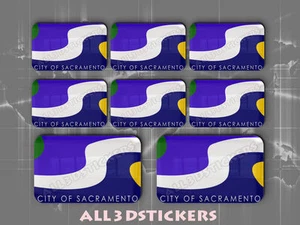 8 x 3D Stickers Resin Domed Flag Sacramento - USA Adhesive Decal Vinyl - Picture 1 of 1