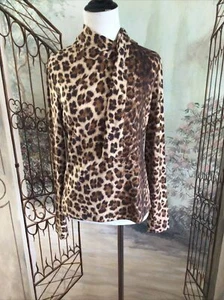 Moschino Jeans Italian Turtle Neck Animal Cheetah Print Tie Sash Sz USA M - Picture 1 of 6