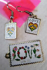 USPS Vintage Postage Stamp Earrings & Charm - LOVE with Hearts USA 22¢