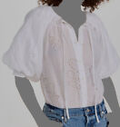 $348 Frame Women's White Ramie Lightweight Puff Sleeve Blouse Shirt Top Size L