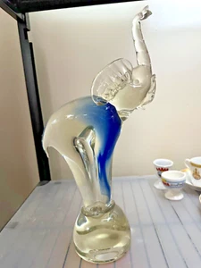 BLUE AND CLEAR MURANO GLASS ELEPHANT 14” TALL - Picture 1 of 4