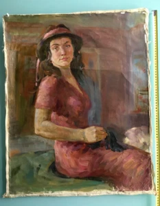 1960'S SOVIET RUSSIAN IMPRESSIONISM REALISM OIL ON CANVAS WOMAN PAINTING 55X75cm - Picture 1 of 5