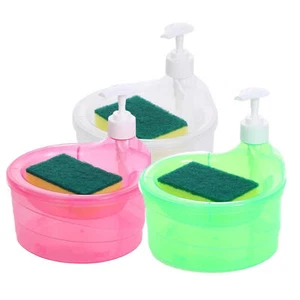 2-in-1 Liquid Soap Dispenser Hand Pump Kitchen Sink Dish Washing Tool w/ Sponge - Picture 1 of 14