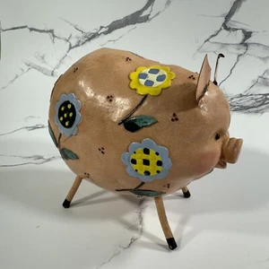 Metal Painted Pig Folk Art Rustic Figure - Picture 1 of 8