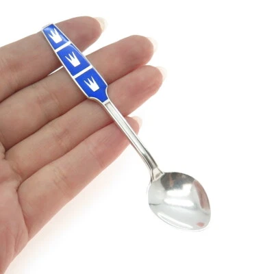 C.G. Cuchara de café Hallberg de plata de ley 925 vintage Suecia esmalte corona real Foto 1 de 4