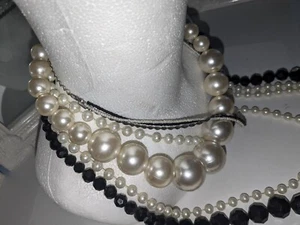 Art Deco Jewellery Lot Pearls Faceted Beads Black Chain Native Malissa Necklace - Picture 1 of 23