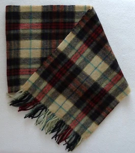 John Hanly & Co Ltd Scarf 100% Lambswool Wool Plaid Fringe Ireland Tan Black Red - Picture 1 of 5
