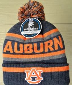 AUBURN TIGERS UNISEX STRICKMÜTZE KAPPE FÜR ERWACHSENE MIT GENÄHTEM AU-LOGO AUF MANSCHETTE & BOMMEL OBEN - Bild 1 von 3