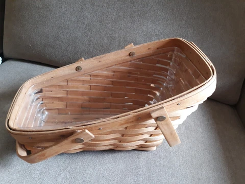 1991 Longaberger Dual Handle Kitchen Sleigh Basket Vegetable Fruit Bread Wine Cover