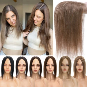 Women Topper 100% Human Hair Top Toupee Piece Clip in REMY Hairpiece Thin Hair - Picture 1 of 149
