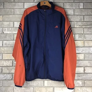 Adidas Windbreaker Size XL Navy Blue Orange 2 Tone 3 Stripe STAINS Worn Track - Picture 1 of 7