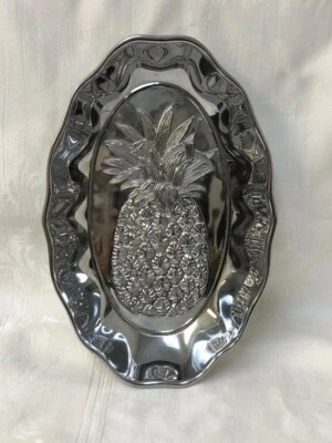 Bandeja de pan de piña tropical de metal Godinger plato de arte plateado BUENO Foto 1 de 4