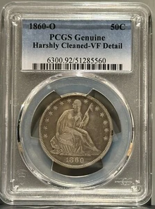 1860-O Seated Liberty Half Dollar PCGS Certified VF Details (Cleaned) - Picture 1 of 2